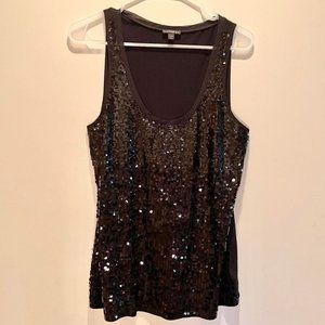 Express Sequin Tank Top, Black, Size Large